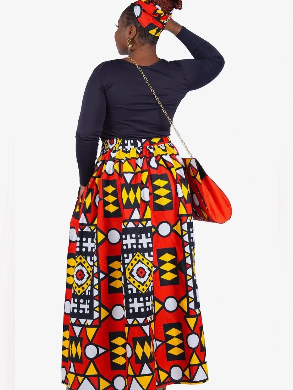 African Print Maxi Skirt, Handbag & Headwrap Set